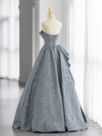 Glam A Line Blue-Grey Sweetheart Long Prom Dress, Floor Length Tulle Prom Dress Formal Dress