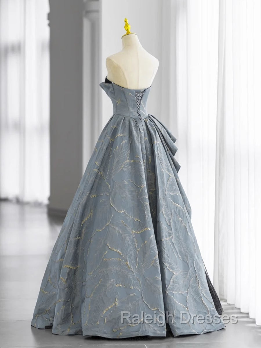 Glam A Line Blue-Grey Sweetheart Long Prom Dress, Floor Length Tulle Prom Dress Formal Dress