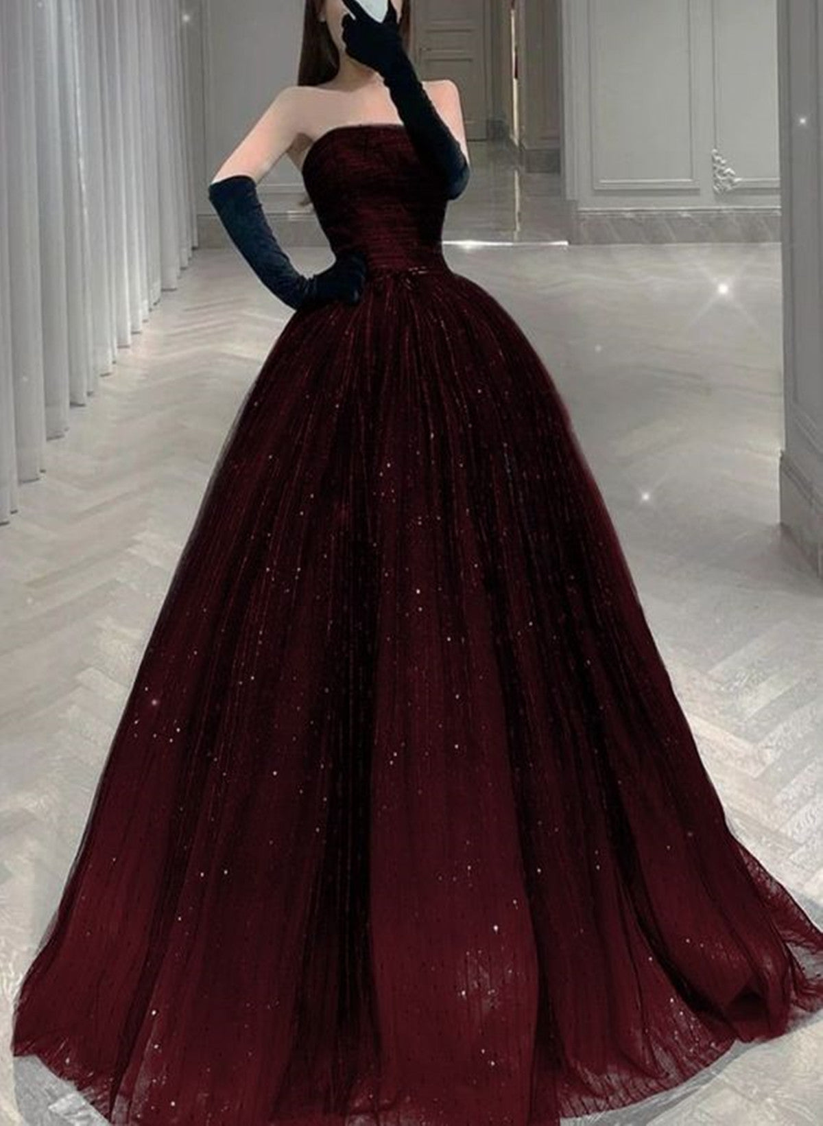 Glam Black And Red Evening Dress Party Dress, Shiny Tulle Ball Gown Prom Drses Main image