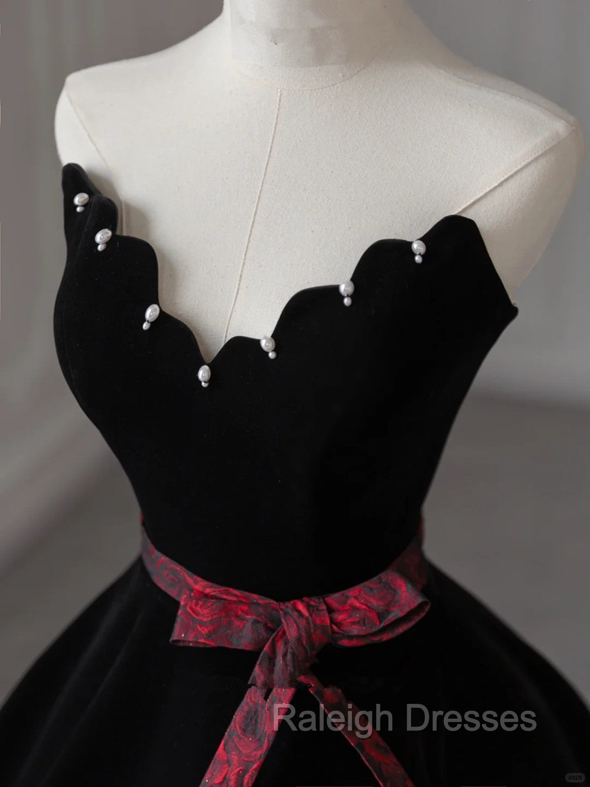 Glam Black V-Neckline Velvet Lace-Up Prom Dress, Black Velvet Floor Length Prom Dress Secondary image