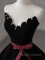 Glam Black V-Neckline Velvet Lace-Up Prom Dress, Black Velvet Floor Length Prom Dress