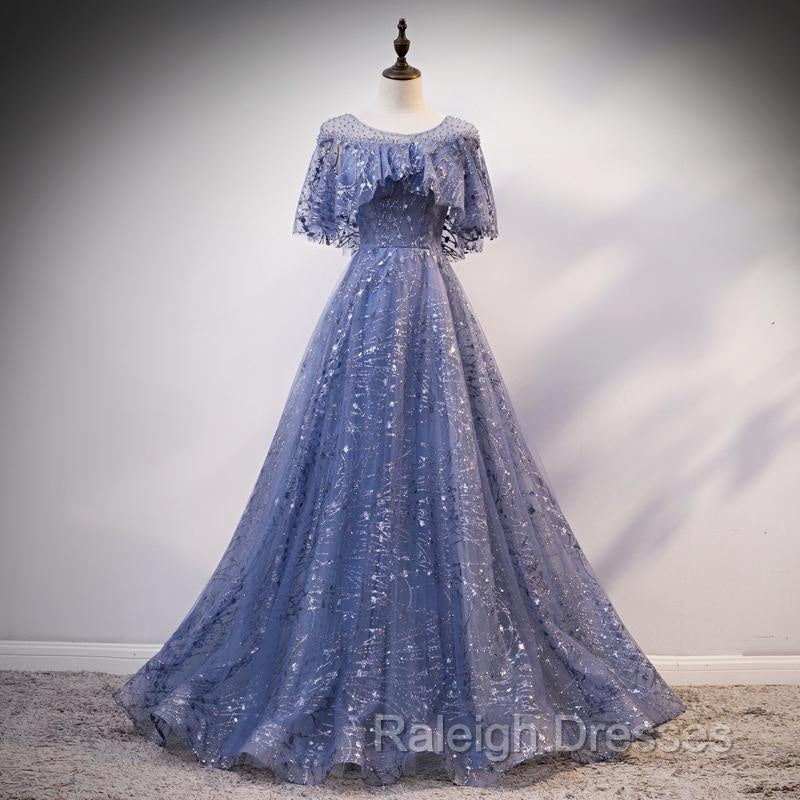 Glam Blue Off Shoulder Lace-up Long Evening Dresss Party Dress, Blue Wedding Party Dress Prom Dresses Secondary image