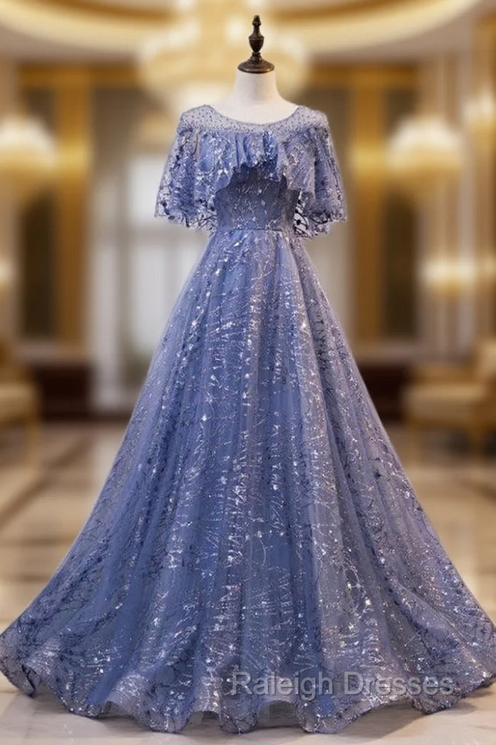 Glam Blue Off Shoulder Lace-up Long Evening Dresss Party Dress, Blue Wedding Party Dress Prom Dresses Main image