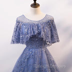 Glam Blue Off Shoulder Lace-up Long Prom Dressess Prom Dresses Blue Wedding Prom Dresses