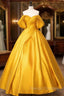 Glam Gold Satin Ball Gown Floor Length Formal Dress, Gold Prom Dress Party Dress