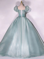 Glam Light Green Ball Gown Short Sleeves Formal Dress, Light Green Sweet 16 Dress