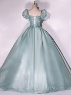 Glam Light Green Ball Gown Short Sleeves Prom Dresses Light Green Sweet 16 Dresses