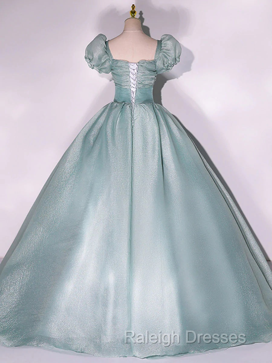 Glam Light Green Ball Gown Short Sleeves Prom Dresses Light Green Sweet 16 Dresses