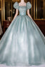 Glam Light Green Ball Gown Short Sleeves Formal Dress, Light Green Sweet 16 Dress