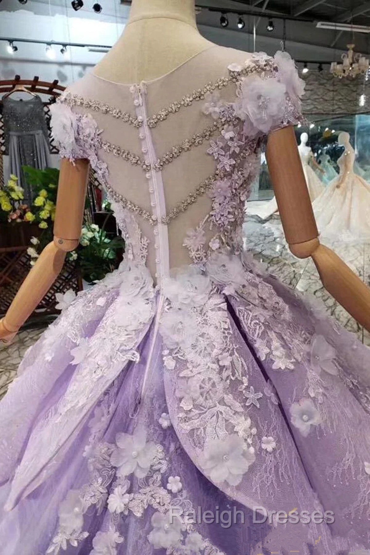 Glam Light Purple Tulle With Lace Applique Sweet 16 Dress, Light Purple Prom Dress