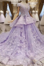 Glam Light Purple Tulle With Lace Applique Sweet 16 Dress, Light Purple Prom Dress