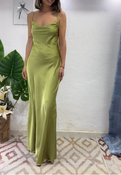 Glam Olive Green Spaghetti Straps Mermaid Satin Prom Dress Long Prom Gown With Backless