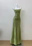 Glam Olive Green Spaghetti Straps Mermaid Satin Prom Dress Long Prom Gown With Backless
