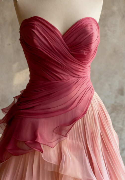 Glam Sweetheart A-Line Pink Prom Dress Long Chiffon Pleated Pink Qucneanera Dress Sweet 16 Dress