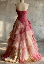 Glam Sweetheart A-Line Pink Prom Dress Long Chiffon Pleated Pink Qucneanera Dress Sweet 16 Dress