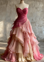 Glam Sweetheart A-Line Pink Prom Dress Long Chiffon Pleated Pink Qucneanera Dress Sweet 16 Dress