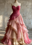 Glam Sweetheart A-Line Pink Prom Dress Long Chiffon Pleated Pink Qucneanera Dress Sweet 16 Dress