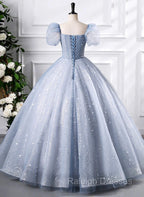 Glam Tulle  Floor Length Prom Dress, Beautiful Short Sleeves Sweet 16 Dress