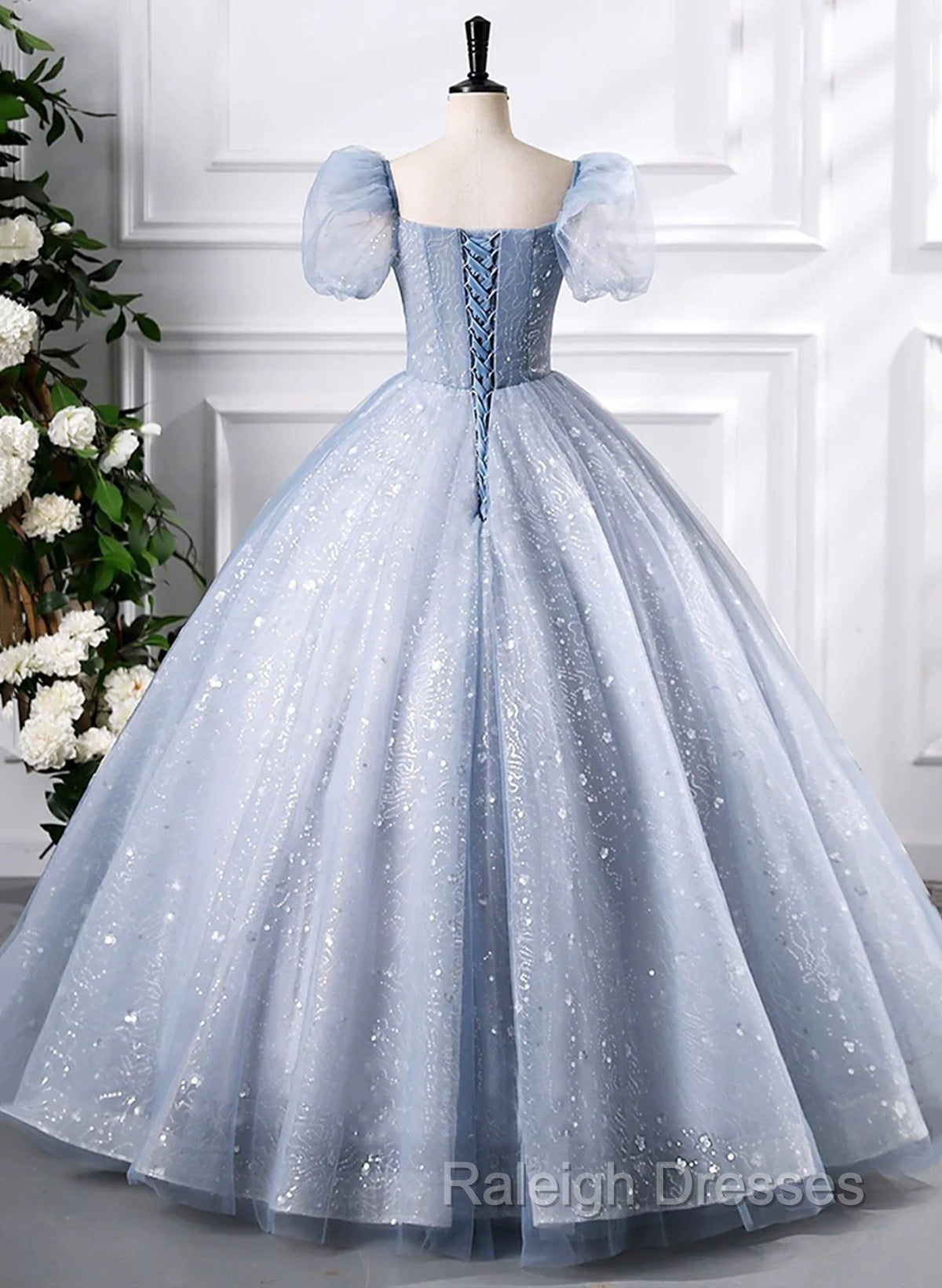 Glam Tulle Floor Length Prom Dress, Beautiful Short Sleeves Sweet 16 Dress