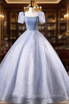 Glam Tulle Floor Length Prom Dress, Beautiful Short Sleeves Sweet 16 Dress