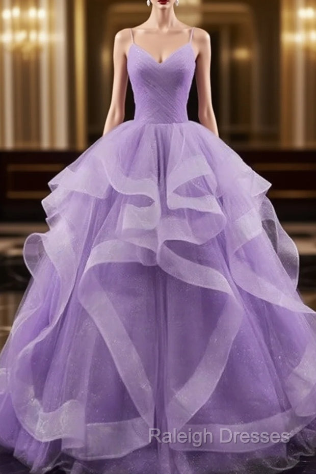 Glam Tulle Light Purple Long Formal Dress Ball Gown Sweet 16 Dresses prom dresses shops Main image