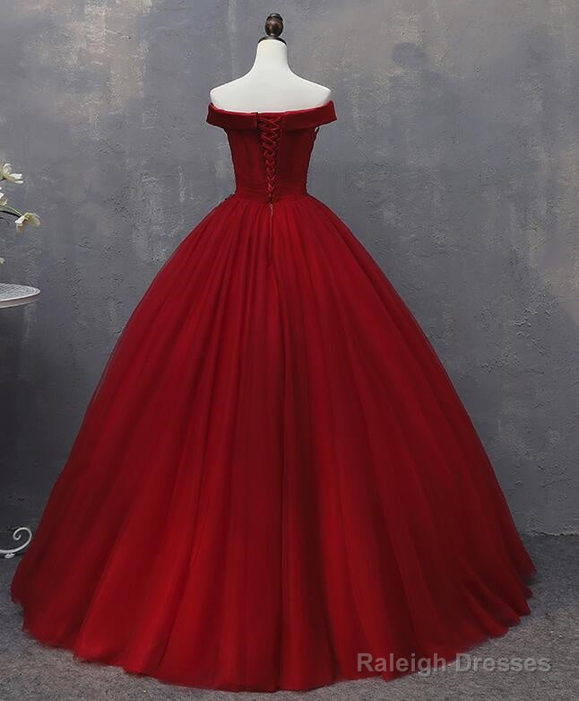 Glam Tulle Wine Red Prom Dresses Handmade Lace-Up Prom Dress Prom Gown Secondary image
