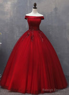 Glam Tulle Wine Red Formal Dress , Handmade Lace-Up Party Dresses, Prom Gowns