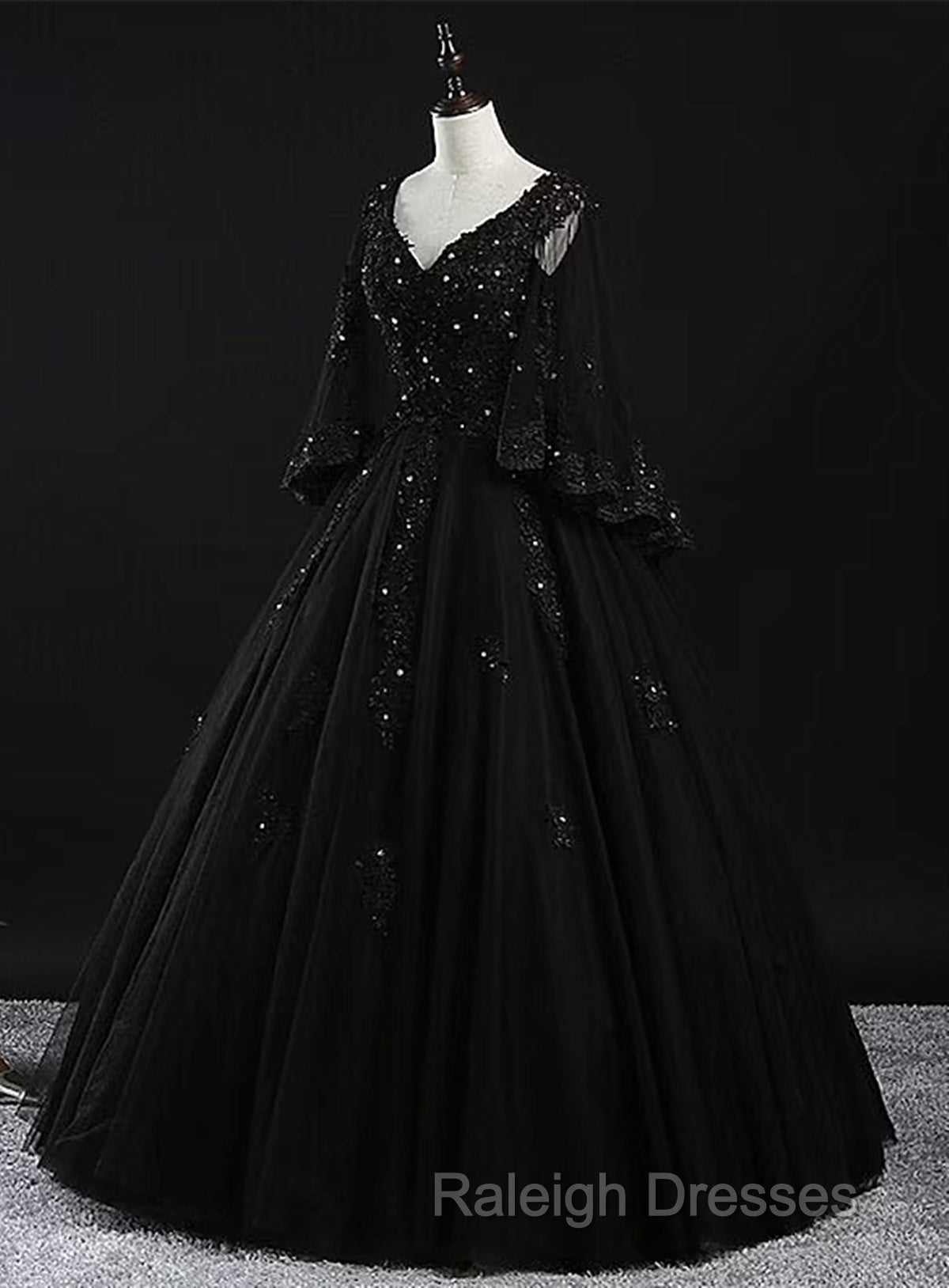 Glam Tulle With Lace Applique Ball Gown Sweet 16 Dress, Beaded Prom Dresses Evening Dress