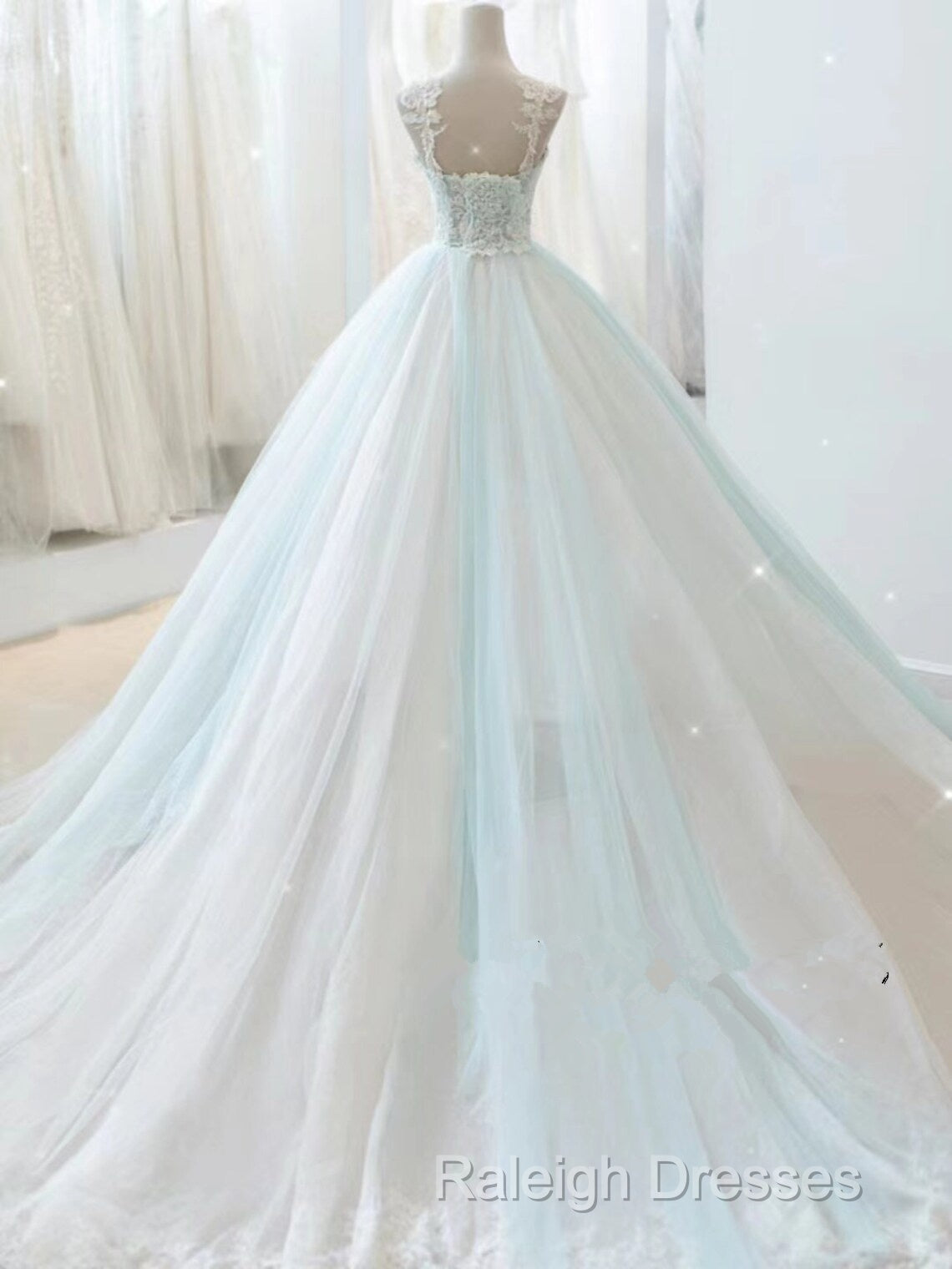 Glam White And Mint Green Tulle With Lace Prom Dresses Straps Prom Dresseses