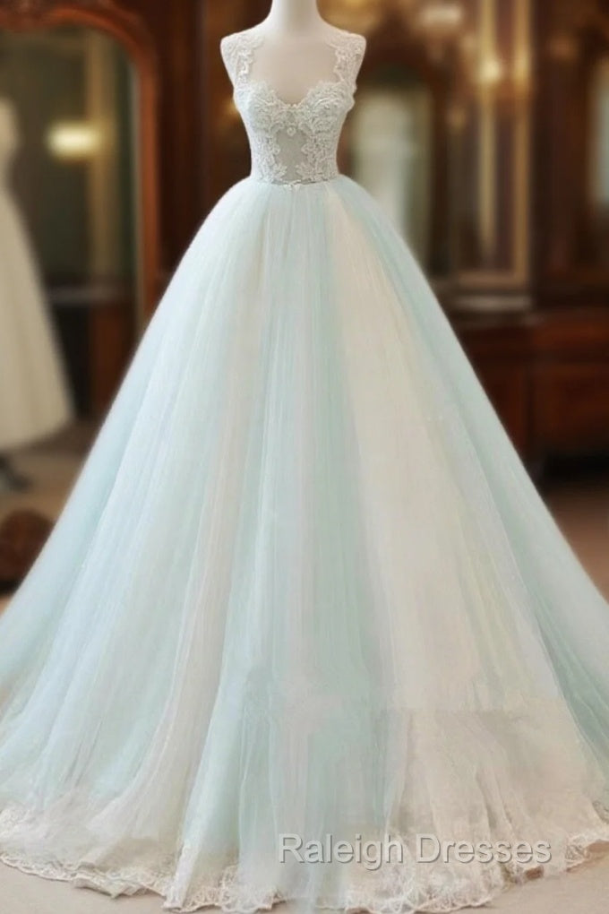 Glam White And Mint Green Tulle With Lace Prom Dresses Straps Prom Dresseses