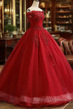 Glam Wine Red Quinceanera Dress Prom Dress, Tulle Long Embroidered with Flowers Formal Dress