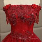 Glam Wine Red Quinceanera Dress Prom Dress, Tulle Long Embroidered with Flowers Formal Dress
