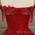 Glam Wine Red Quinceanera Dress Prom Dress, Tulle Long Embroidered with Flowers Formal Dress