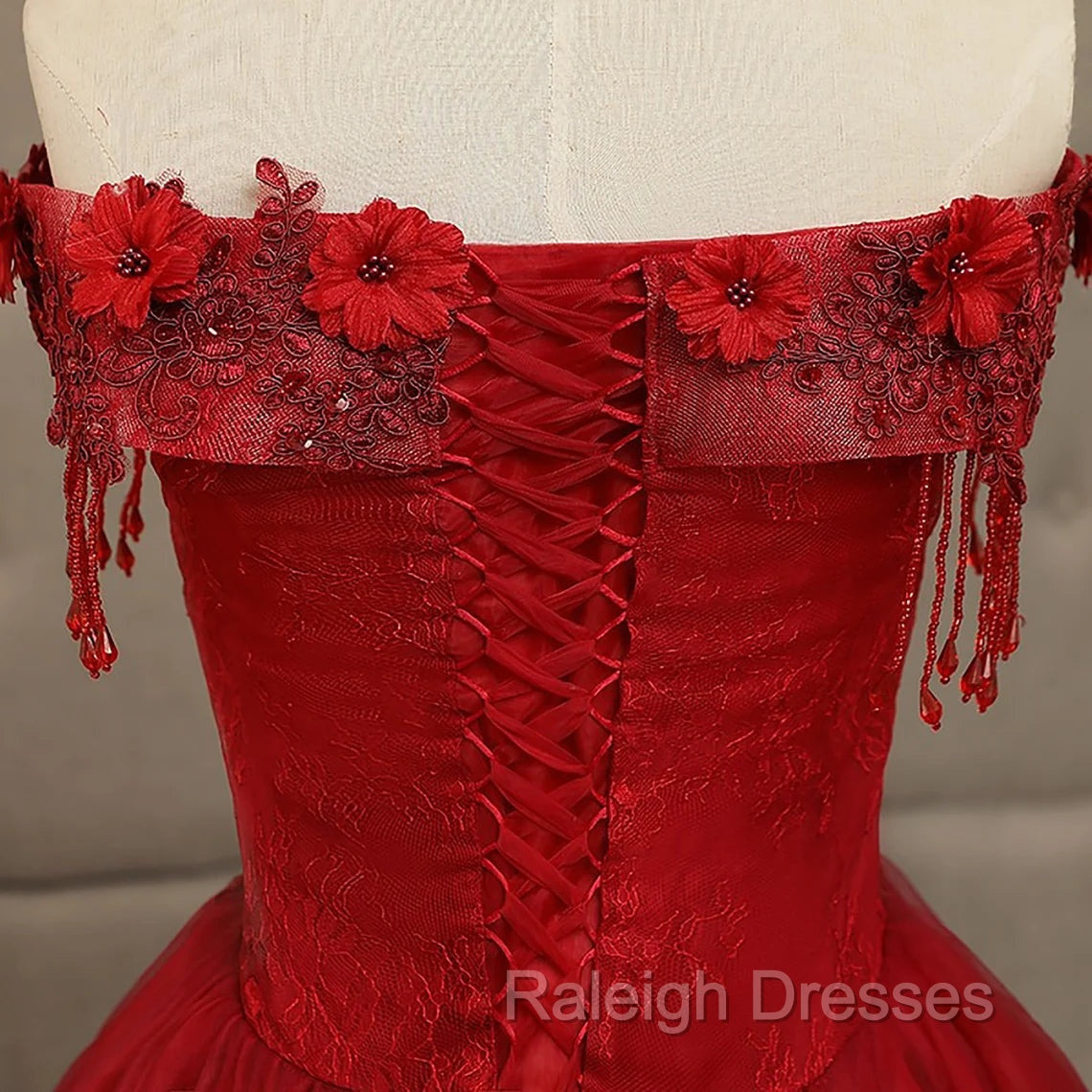 Glam Wine Red Quinceanera Dress Prom Dress, Tulle Long Embroidered with Flowers Formal Dress