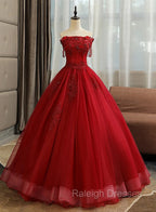 Glam Wine Red Quinceanera Dress Prom Dress, Tulle Long Embroidered with Flowers Formal Dress