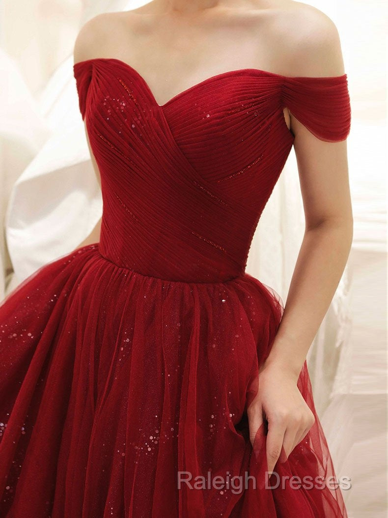 Glam Wine Red Sweetheart Tulle Shiny Long Prom Dress Party Dress, Wine Red Formal Dress