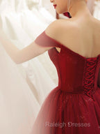 Glam Wine Red Sweetheart Tulle Shiny Long Prom Dress Party Dress, Wine Red Formal Dress