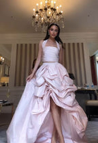 Glamorous 2 Pieces Light Pink Satin Long Formal Prom Dress
