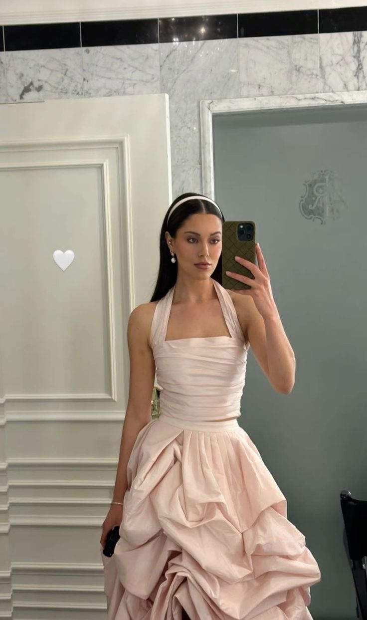 Glamorous 2 Pieces Light Pink Satin Long Formal Prom Dress Main image