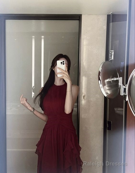 Glamorous A Line Scoop Sleeveless Burgundy Long Prom Dress