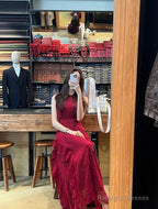 Glamorous A Line Scoop Sleeveless Burgundy Long Prom Dress