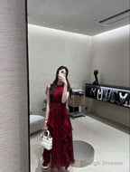 Glamorous A Line Scoop Sleeveless Burgundy Long Prom Dress