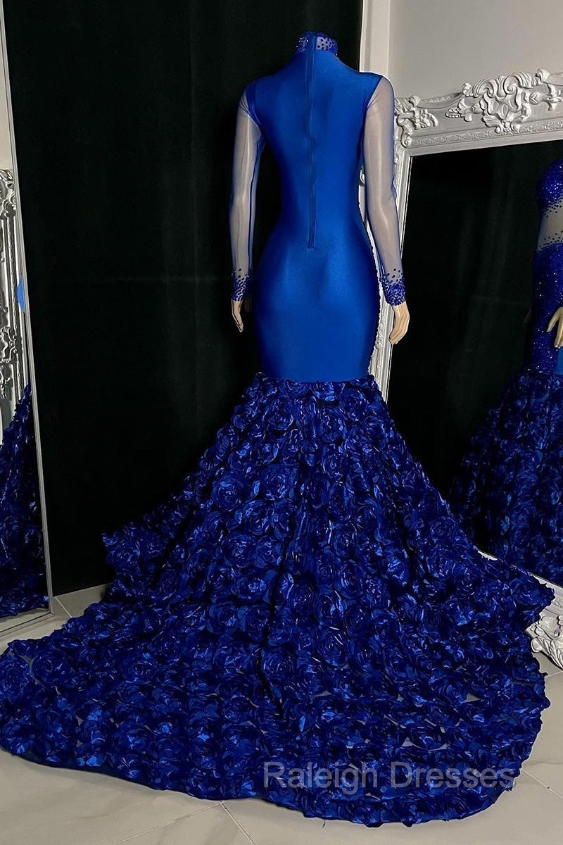 Glamorous High Neck Long Sleeves Prom Dresses Mermaid Flowers Bottom With Beads Secondary image