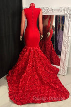 Glamorous High Neck Long Sleeves Prom Dress Mermaid Flowers Bottom With Beads
