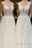 Glamorous Long A Line Open Back Tulle Appliques Lace Wedding Dresses
