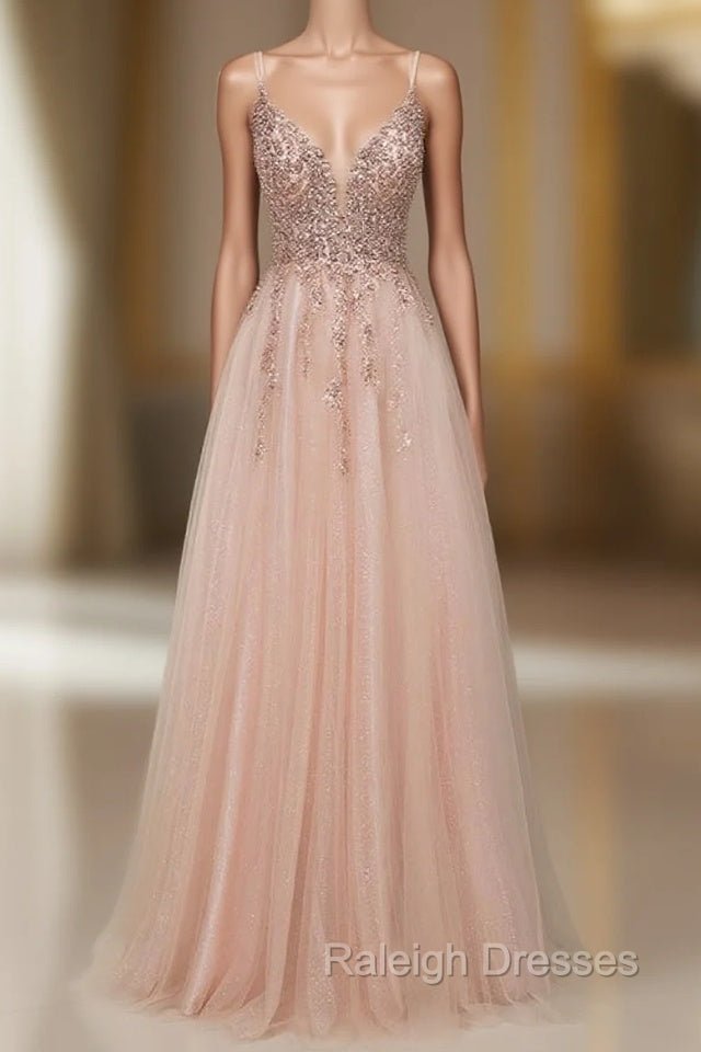 Glamorous Long A-line Sequins V-Neck Open Back Evening Prom Dress Main image