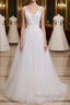 Glamorous Long A Line V Neck Backless Tulle Wedding Dress