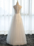 Glamorous Long Evening Dresses Lace Cameo Pink Party Dress A Line Applique Tulle Maxi Formal Dress