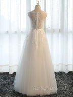Glamorous Long Prom Dresses Lace Cameo Pink Prom Dress A Line Applique Tulle Maxi Formal Dress