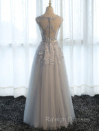 Glamorous Long Evening Dresses Lace Cameo Pink Party Dress A Line Applique Tulle Maxi Formal Dress